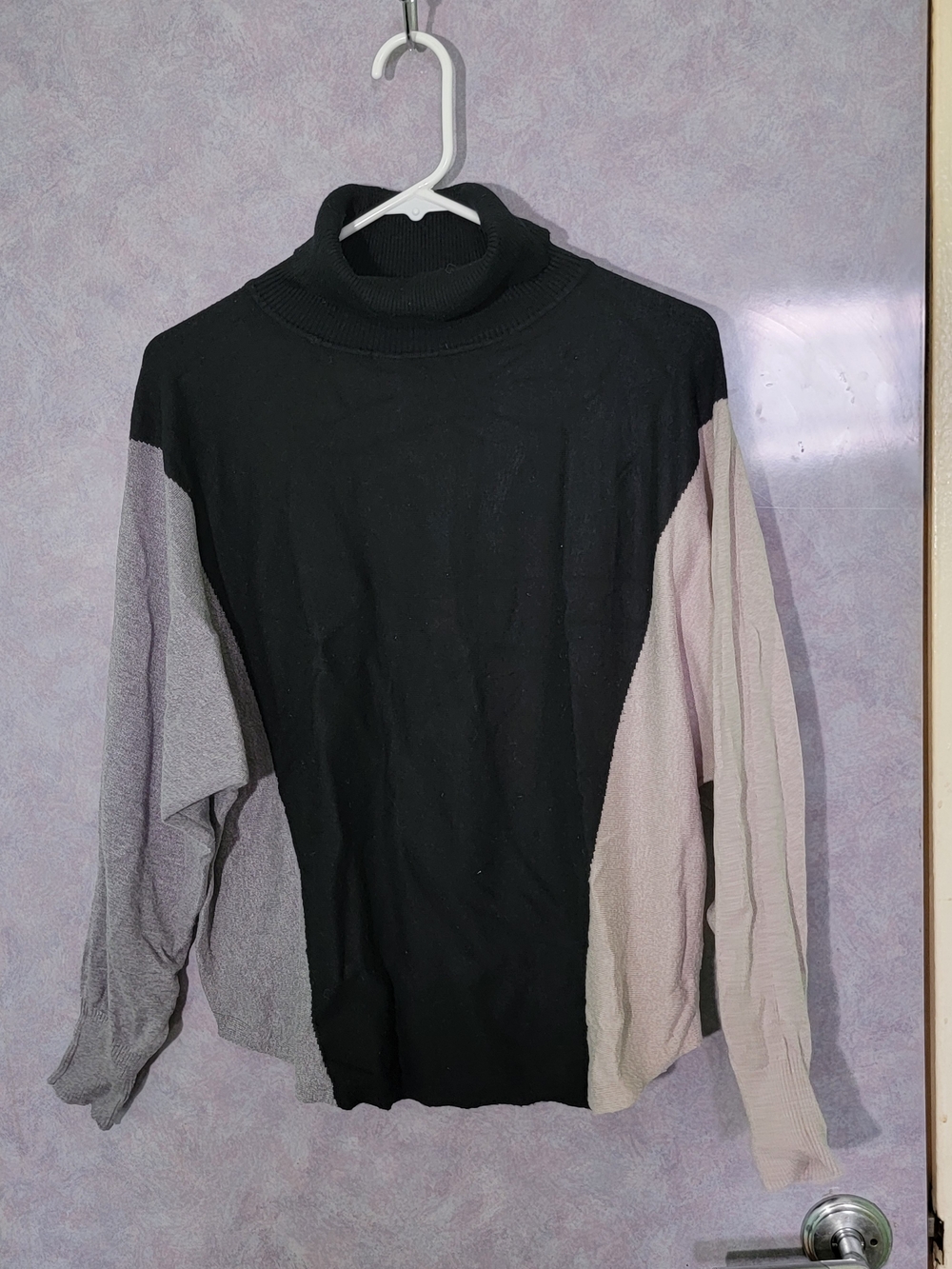 Aaeda Colorblock Turtleneck Sweater in Black, Gray, and Cream-Tan